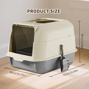 Lettiera per Gatti XL a Doppia Porta con Ampio Spazio Interno in Plastica e Legno per un'Ingresso Fluida e una Maggiore Comodità - Product Image 4