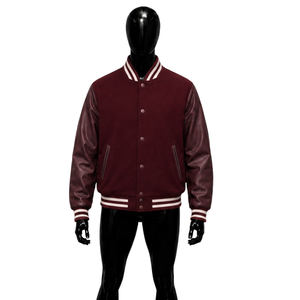 SOFT MAROON CASUAL <b>JACKET</b> FOR MEN'S <b>Leather</b> Sleeves Casual Turn-down Collar Regular Fit WITH <b>WINTER</b> WARM URBAN FASHION STYLE WEA - Product Image 1