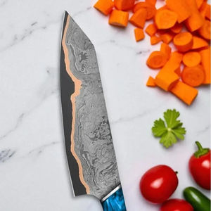 Cuchillo de Chef Burraq, Hecho a Mano, Moderno, de Acero de Damasco, Hoja de 7 Pulgadas, Grosor de 3.0 mm, Apto para Lavavajillas, Funda de Cuero Premium, Madera - Product Image 5