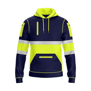 Sudadera con Capucha de Alta Visibilidad para Hombre, de Algodón, con Cinta Reflectante, Bolsillos con Cremallera Completa, Ropa de Trabajo para Guardias de Seguridad - Product Image 1