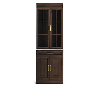 Buffet modulaire moderne en bois de mahogany massif avec vitrine double en verre, meuble de rangement pour salon - Product Image 3