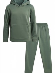 Ensemble de survêtement personnalisé, sweat-shirt et pantalon de survêtement décontractés, uni, vert sauge, en molleton - Product Image 4