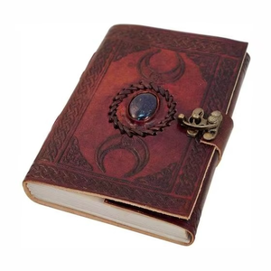 Three moon Blue Lapiz stone Vintage <b>Leather</b> Journal Notebook Celtic Design Deckle Edge vintage Paper notebook <b>diary</b> sketchbooks - Product Image 4