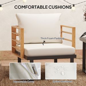 Set Bistrot in Metallo a 3 Pezzi con Cuscini Beige, Poltrone e Tavolo a Doghe per Patio, Balcone e Giardino - Product Image 6