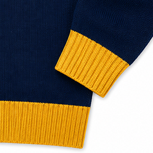 2026 <b>Women's</b> <b>Navy</b> Blue V-Neck Long Sleeve Knitted soro <b>Cardigan</b> With Yellow Contrast Trim And Button Closure Casual Style - Product Image 3