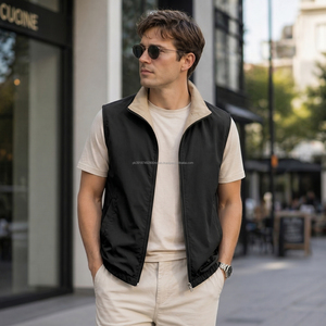 Gilet réversible à col montant sans manches, couleur unie, fermeture éclair, vêtement d'extérieur décontracté pour l'automne, en polyamide et élasthanne - Product Image 2