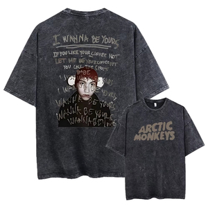 T-shirt personnalisé pour homme en coton épais délavé à l'acide avec strass, coupe oversize et carrée, col rond, design avant streetwear, style urbain - Product Image 1