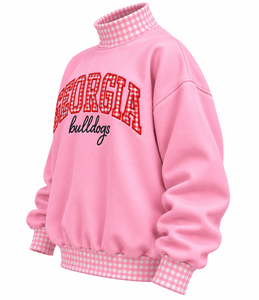 Sweat-shirt surdimensionné personnalisé pour femme, col montant, broderie de lettres à carreaux, en molleton de coton, pull décontracté, vente en gros - Product Image 6