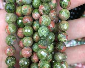 Cuentas redondas facetadas de unakita natural para la fabricación de joyas y manualidades DIY - Product Image 5