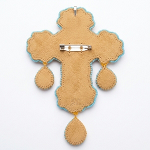 Handmade Gold Bullion Wire Embroidered Patch Custom Religious Cross Motif 3D Beaded <b>Applique</b> for Church Vestments - Product Image 6