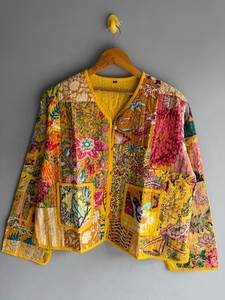 Chaqueta acolchada de algodón con patchwork floral para mujer, cuello en V, manga larga, cárdigan bordado a mano, ropa de abrigo de primavera, regalo para ella - Product Image 1