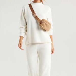 Women's Winter Printed Soft Cotton <b>Mock</b> <b>Neck</b> Fleece Oversized Pullover Streetwear Sweatshirt with Front Logo - Product Image 6