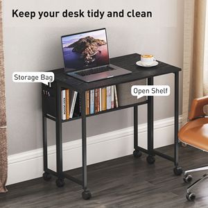 Durable <b>Folding</b> Computer <b>Desk</b> for Small Spaces Black Laptop Table Shelf Wheels Foldable Includes Storage Bag for Home Office Use - Product Image 5