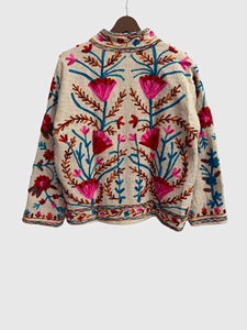 Veste à col mandarin brodée à la main avec des motifs floraux, manches longues, taille plus, en coton, style Prairie Chic, pour le printemps - Product Image 4