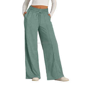 Pantalones informales rectos deportivos de pierna ancha, pantalones holgados para correr, pantalones de chándal de lana, pantalones de calle para mujer, cintura alta, cintura suelta - Product Image 1