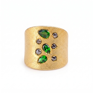 925 Sterling Silver Gold Plated Green Tourmaline and Diamond Cocktail <b>Ring</b> Handmade Luxury Gemstone <b>Statement</b> <b>Ring</b> for Women - Product Image 1