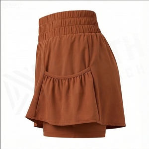 Shorts à volants pour femmes, taille élastique, couleur unie, coupe trapèze, tenue décontractée d'été - Product Image 3