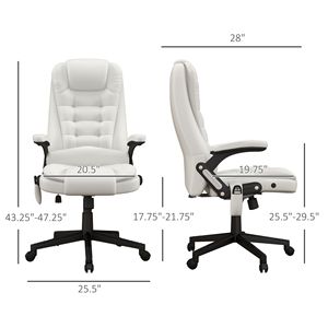 Sedia da Ufficio Ergonomica Bianca Reclinabile con Funzione Massaggio Riscaldato, 6 Punti di Vibrazione, Comoda in PU, Certificata BIFMA per Dirigenti - Product Image 3