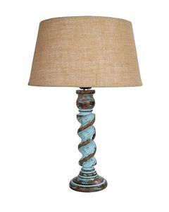 <b>Rustic</b> Turquoise Round <b>Table</b> Lamp Beige Fabric Drum Shade Decorative <b>Bedside</b> Floor Lamp for Bedroom Living Room Housewarming - Product Image 5