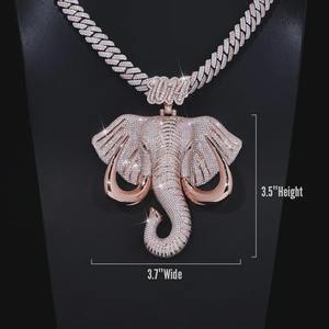 Pendentif Tête d'Éléphant Plaqué Or Effet Givré, Bijou Animalier Bling Hip Hop pour Hommes, Style Rapper, Bijou Tendance - Product Image 5