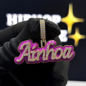 Collar Personalizado con Nombre en Estilo Hip Hop, Plata de Ley 925, Moissanita VVS, Esmalte Rosa Intenso, Fabricante, Fábrica OEM, Unisex - Product Image 1