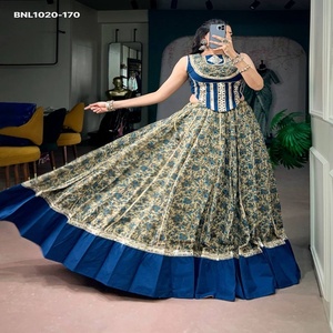 Best Quality Viscose Chanderi with Printed & Mirror Border Full-Flared Lehenga-<b>Corset</b> Style Readymade Blouse Pair Woman Fashion - Product Image 1
