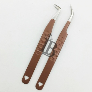 Brown Tweezers Stainless Steel Eyelash Extensions Tweezers Heart Handle Tweezers 45 Degree Boot Volume Eyelash Tweezer - Product Image 2