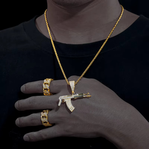 Colgante de moissanita helada con diseño de rifle, collar de tenis brillante de plata, amuleto para hombres y mujeres - Product Image 3
