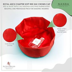 หมวกมงกุฎรอยัลอาร์ช แคปป์สีแดงขาว ผ้าไหมน้ำหนักเบา ปักด้วยเครื่องจักร ลายตราสามทอ สำหรับพิธีกรรมฟรีเมสัน - Product Image 5
