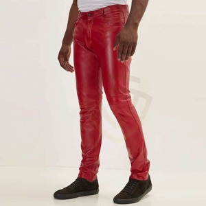 Pantalon en cuir pour homme au design élégant, uni, avec poches, coupe droite - Product Image 3