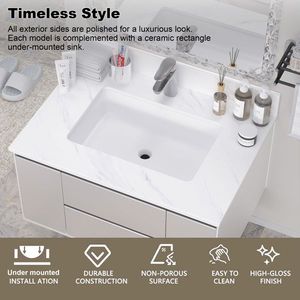 31-Inch White Marble Vanity Top Pre-Drilled Faucet Holes Rectangular Bathroom Vanity Top Undermount 31-Inch Marble Bathroom - Product Image 3