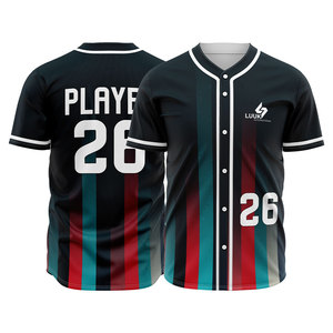 Maillot de baseball personnalisé en gros, chemise d'équipe entièrement boutonnée, sublimée, avec nom, numéro, logo et design couleur intégrale - Product Image 3