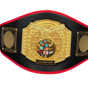 Ceinture de champion en or avec design globe, sangle noire et rouge, qualité supérieure, personnalisable, titre de lutte - Product Image 5