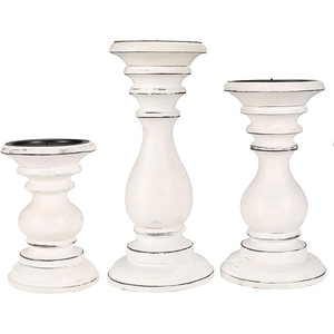 Portavelas de Madera Blanca Retro, Soporte para Velas, Candelabro Artesanal con Acabado Desgastado, Juego de Candelabros de Lujo para Centro de Mesa de Boda - Product Image 1