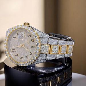 Montre analogique de luxe unisexe sertie de diamants Moissanite avec bracelet en acier inoxydable, étanche et résistante à l'eau, pour hommes et femmes - Product Image 5