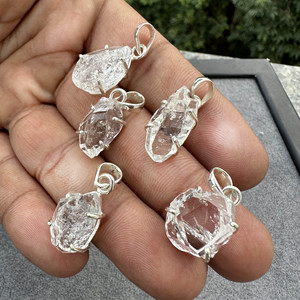 Wholesale Natural <b>Raw</b> Herkimer Diamond Pendant 925 Sterling Silver <b>Crystal</b> Quartz Charms Jewelry for Necklace Making - Product Image 4