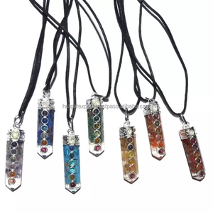 Collier d'énergie à sept chakras en pierre naturelle d'agate Pendentif crayon de guérison en orgonite en cristal - Product Image 1