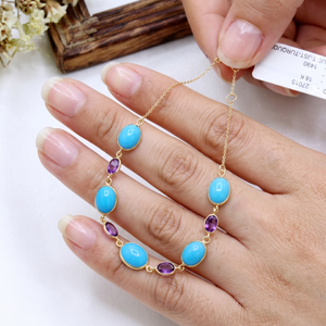 Classic 18k Yellow Gold Chain <b>Bracelet</b> Women Handmade IGI Certified Fine Jewelry Natural Turquoise <b>Amethyst</b> Gemstones Gift - Product Image 6