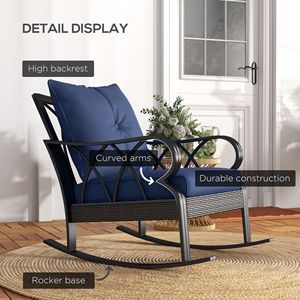 Sedia a dondolo nautica con cuscini blu in vimini e rattan per esterni, ideale per il relax in veranda - Product Image 6