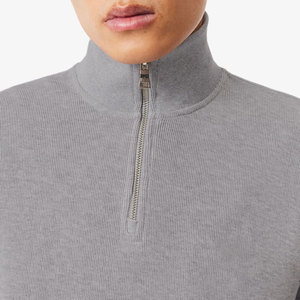 Sudadera de punto gris para hombre con cremallera de un cuarto, corte regular, cuello alto, para otoño, color liso, manga larga - Product Image 3