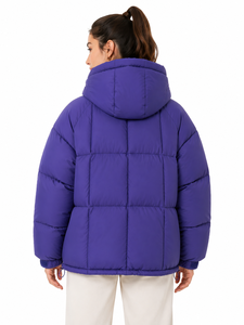 Blouson matelassé léger et chaud pour femme, violet, à capuche, entièrement zippé, isolé, 6XL, 100% coton - Product Image 2
