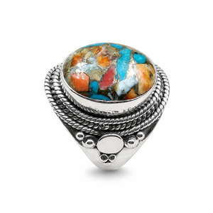Natural Oyster Turquoise Mosaic Vintage Bezel Setting <b>Statement</b> <b>Ring</b> 925 Sterling <b>Silver</b> Handmade Boho Cocktail <b>Ring</b> Yellow Rose - Product Image 4