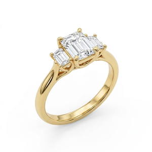 18K Gold Emerald Cut 3 <b>Stone</b> Diamond Ring IGI Certified Prong Set Wedding Engagement Party Jewelry for Women - Product Image 1