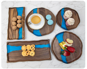 Most Popular Customized Black Walnut <b>Tray</b> Solid Wood Resin <b>Tea</b> <b>Tray</b> Luxury Dim Sum Dessert Food Serving <b>Tray</b> - Product Image 1