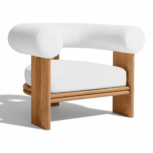 Fauteuil de salon moderne en teck rembourré, fauteuil d'appoint d'extérieur, siège de jardin en bois pour terrasse - Product Image 5