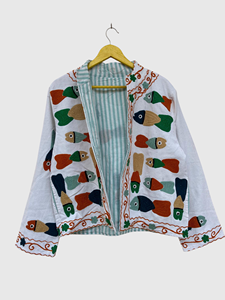 Veste en coton brodée à la main, col châle, manches longues, motif animalier, style Prairie Chic, pour le printemps, longueur standard adulte - Product Image 5