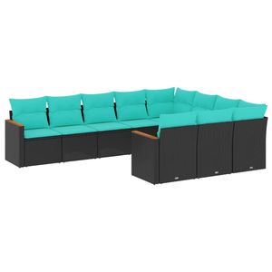 Grand ensemble de canapés modulaires pour patio en rotin PE noir avec structure en acier thermolaqué pour jardin - Product Image 2