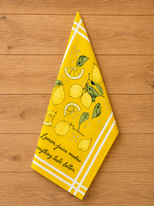 Essuie-tout de cuisine en lin imprimé citron jaune |   Essuie-tout à motif de fruits d'agrumes frais |   Serviette de cuisine décorative - Product Image 4