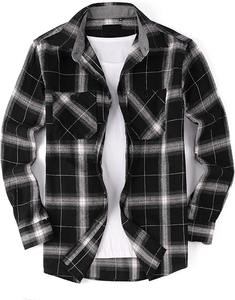 Camisa de algodón a cuadros Black Shadow de calidad de exportación, corte moderno y ajustado, manga larga, con botones y bolsillos con solapa doble para otoño/invierno - Product Image 1