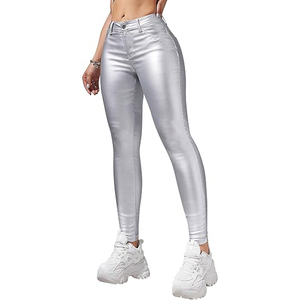 Pantalon en cuir véritable pour femme, taille haute, coupe droite, extensible, en similicuir, style décontracté, streetwear, respirant - Product Image 2
